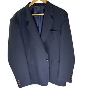 Edward’s Navy Blue Men’s Blazer size 48 L single breasted gold metal buttons